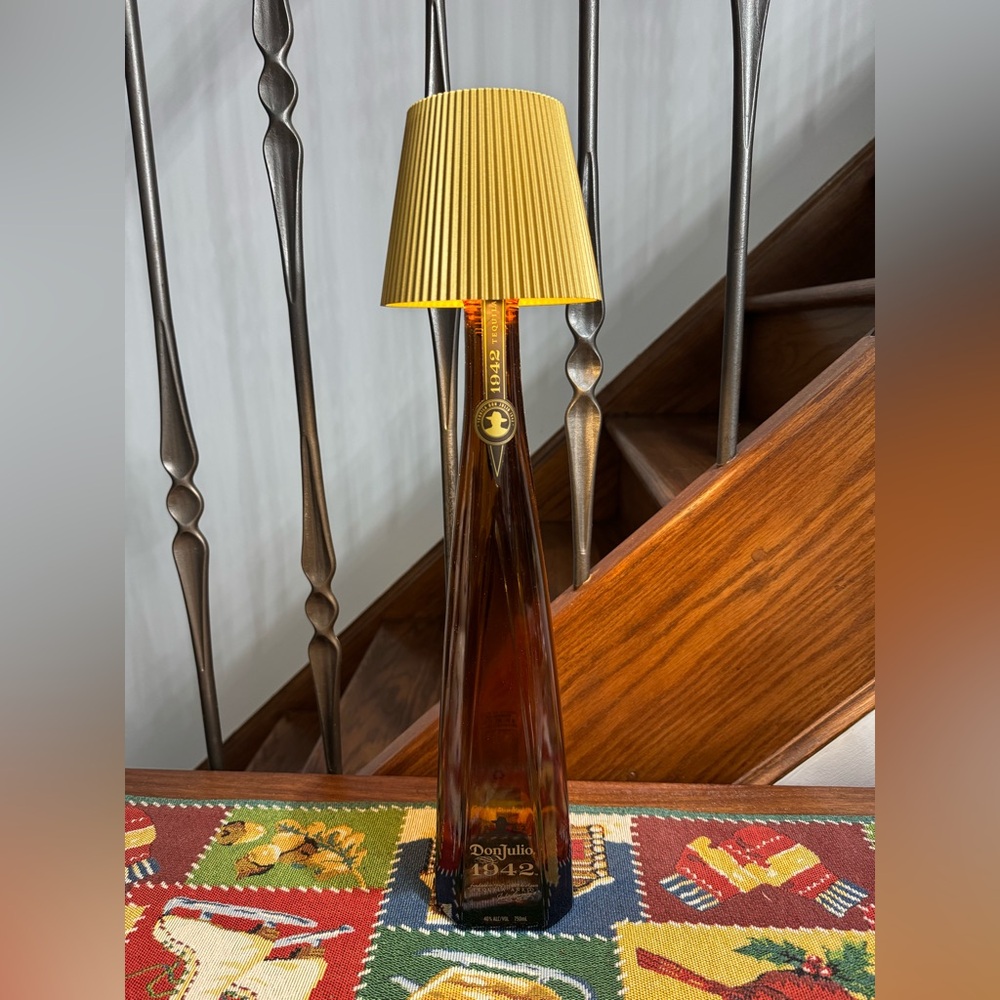 Empty Don Julio 1942 bottle with LED lamp shade
